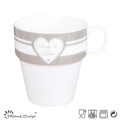 10oz Nueva taza empilable de China del hueso con el diseño de la etiqueta engomada de la tarjeta del día de San Valentín